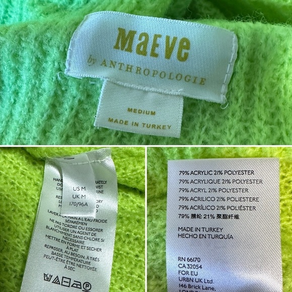 Maeve Betty Puff-Sleeved Neon Lime Green Chunky Mock Neck Sweater Size Medium - Picture 16 of 16